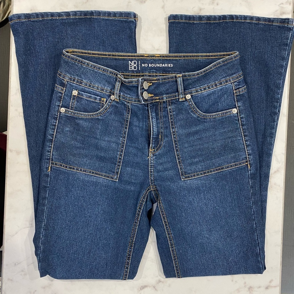 No Boundaries Boho Flares. Dark Blue Denim.